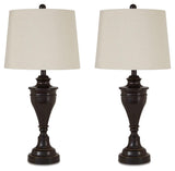 Darlita bronze finish table lamp side angle with fabric shade