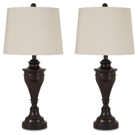Darlita bronze finish table lamp side angle with fabric shade