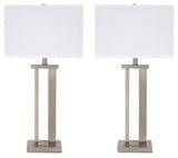 Side profile of Aniela table lamp showing polished silver metal base