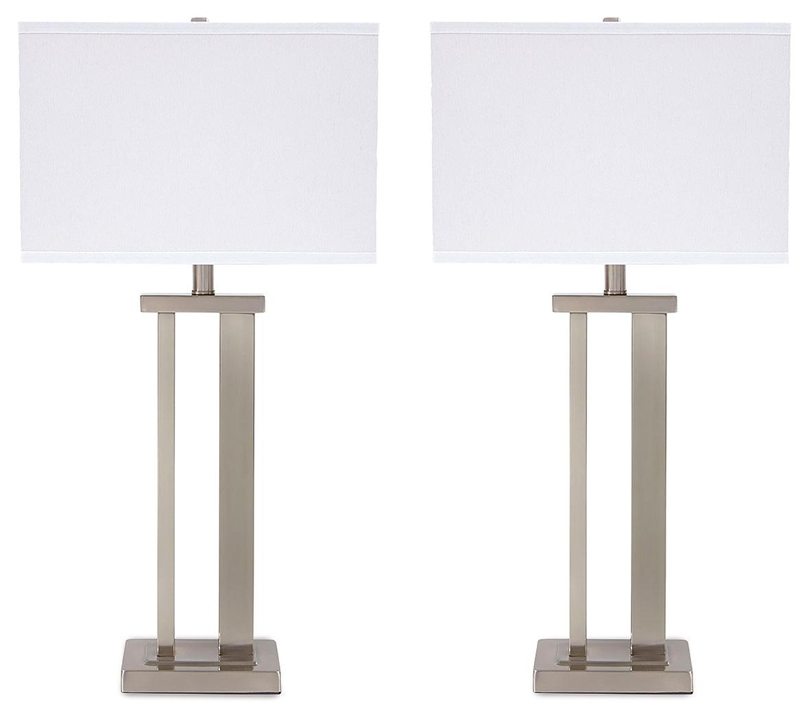 Side profile of Aniela table lamp showing polished silver metal base