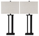 Close-up of Aniela Table Lamp bronze metal base and fabric shade