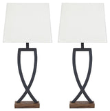 Makara Table Lamp set showing wood and metal details