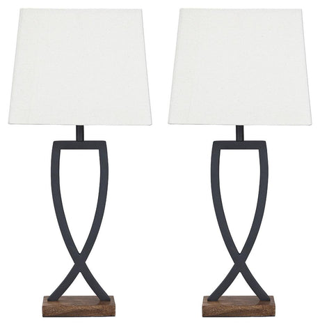 Makara Table Lamp set showing wood and metal details