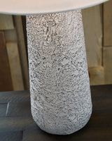 Detail of antique white finish on Chaston lamp base