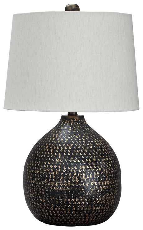 Maire black and gold finish table lamp on side table