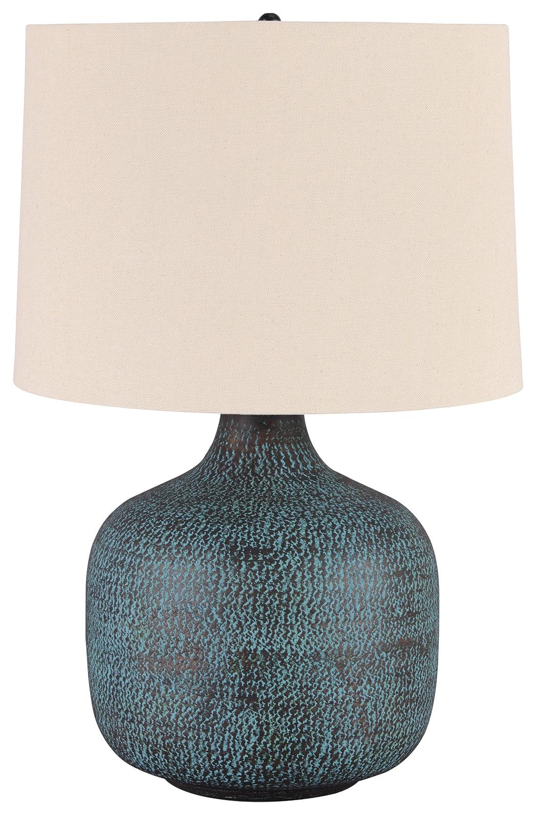Malthace Patina Table Lamp close-up of hammered bronze base and texture