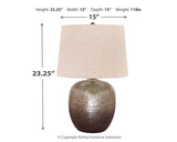 Dimensions chart for Magalie Antique Silver Finish Table Lamp