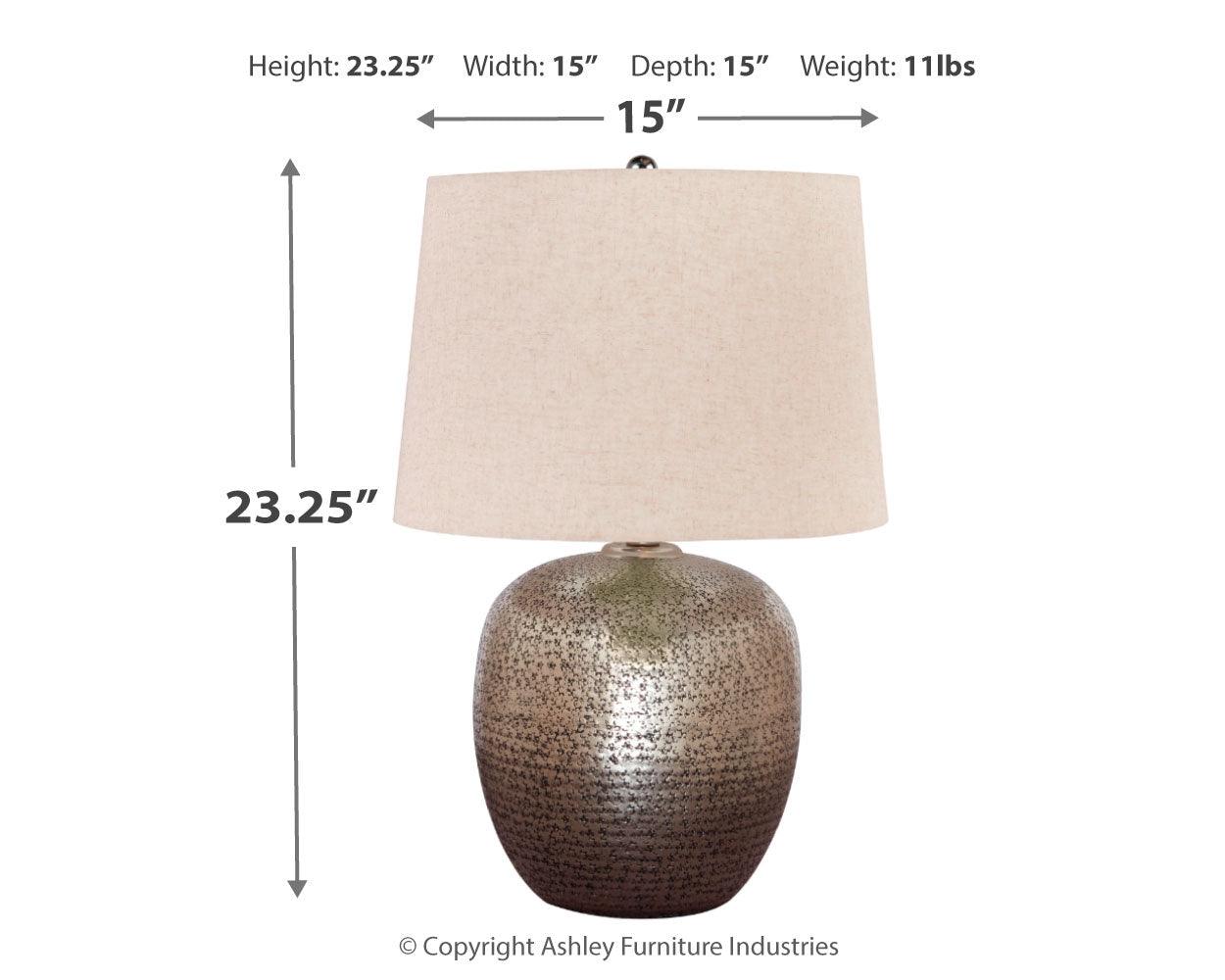 Dimensions chart for Magalie Antique Silver Finish Table Lamp