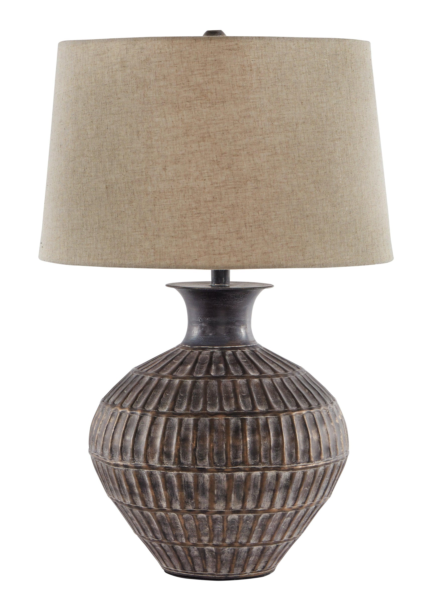 Magan Table Lamp angled view highlighting patterned bronze base