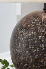 Hambell lamp base showing black and goldtone metal