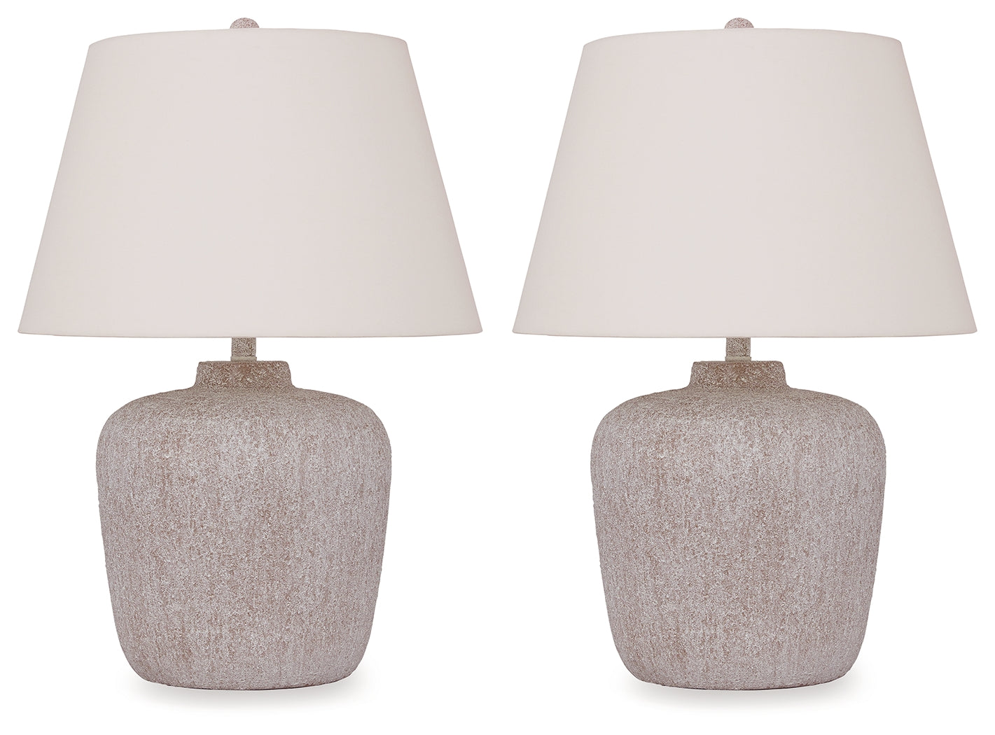 Side angle of one lamp showing distressed cream finish