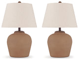 Side view of Scantor Rust table lamp