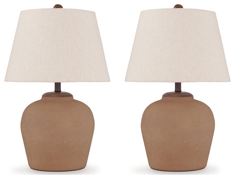Side view of Scantor Rust table lamp