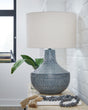 Side angle showing hammered metal detail on lamp bases
