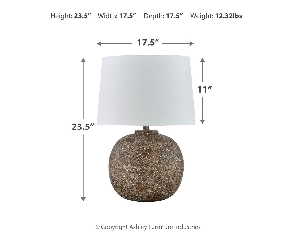 Dimensional diagram of Neavesboro table lamp