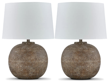 Close-up of lamp base with antique brown and white finish