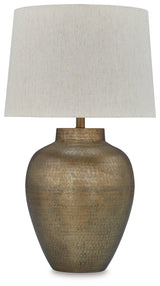 Side view of Madney Antique Gold Table Lamp showing shade details