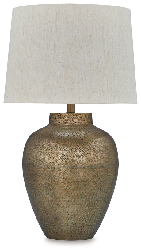 Side view of Madney Antique Gold Table Lamp showing shade details