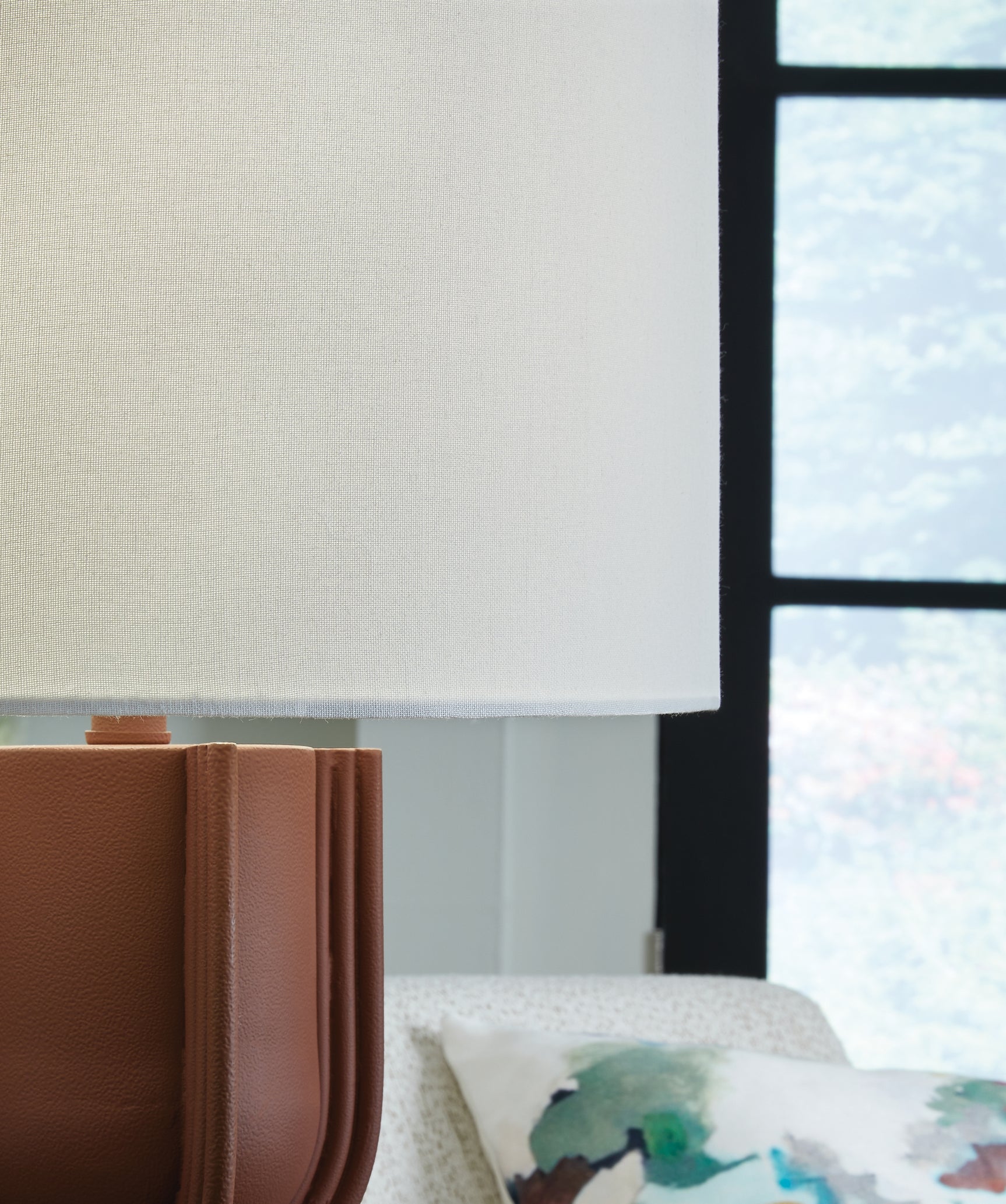 Close-up of fabric shade on Rowandale Table Lamp