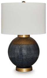 Adara blue and gold finish table lamp side view