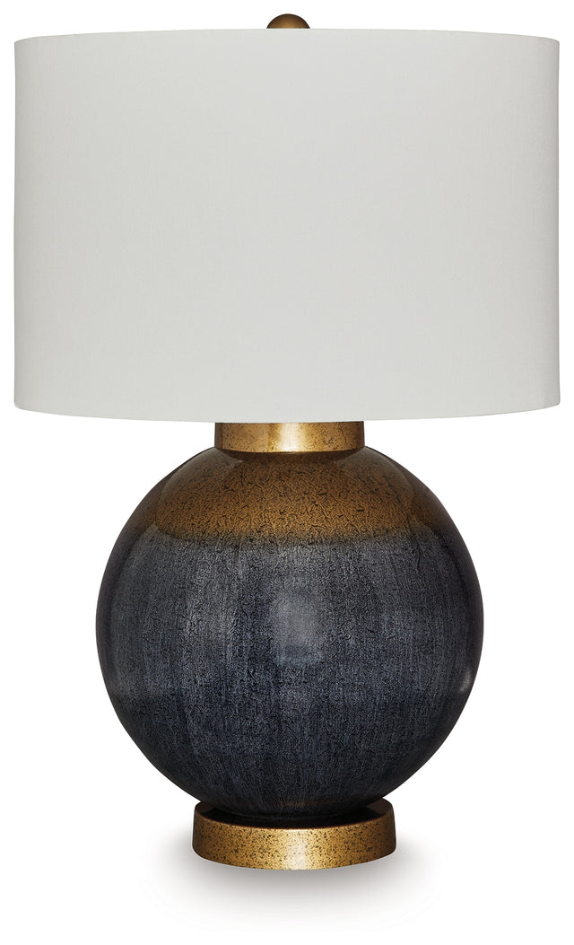 Adara blue and gold finish table lamp side view