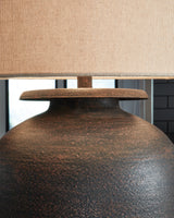Close-up of Carlenbury lamp textured fabric shade