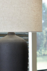 Close-up of Ryenburg lamp black crackle metal base texture