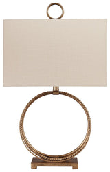 Side detail of Mahala Table Lamp showing braided metal base
