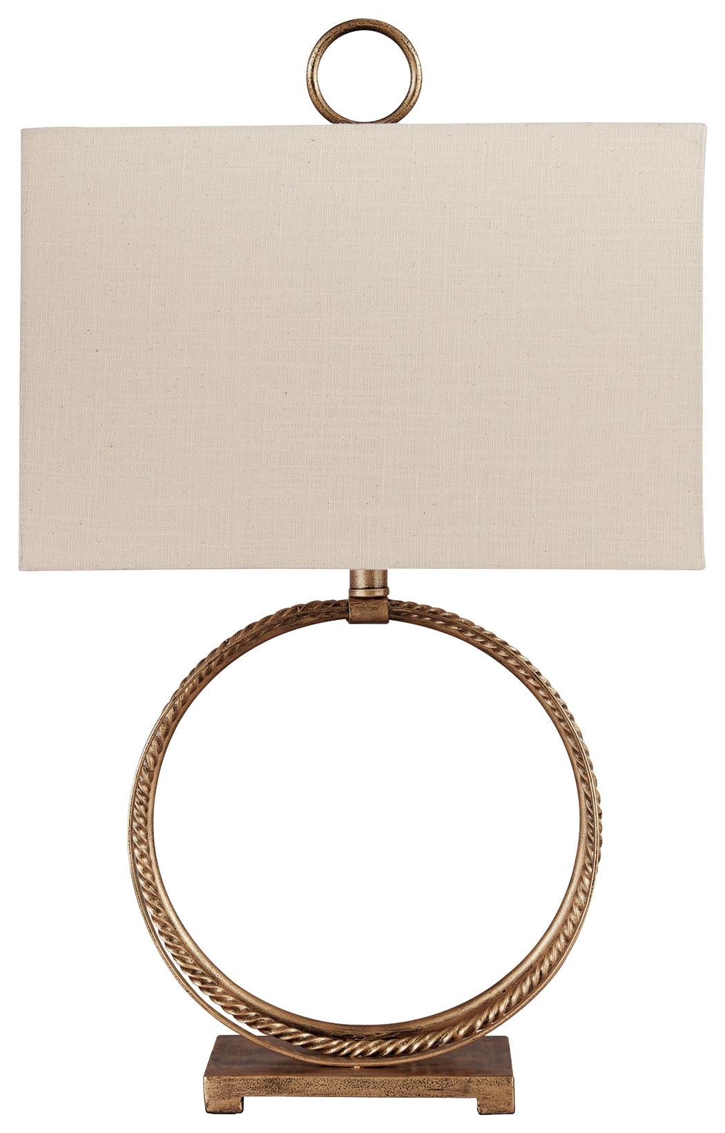 Side detail of Mahala Table Lamp showing braided metal base