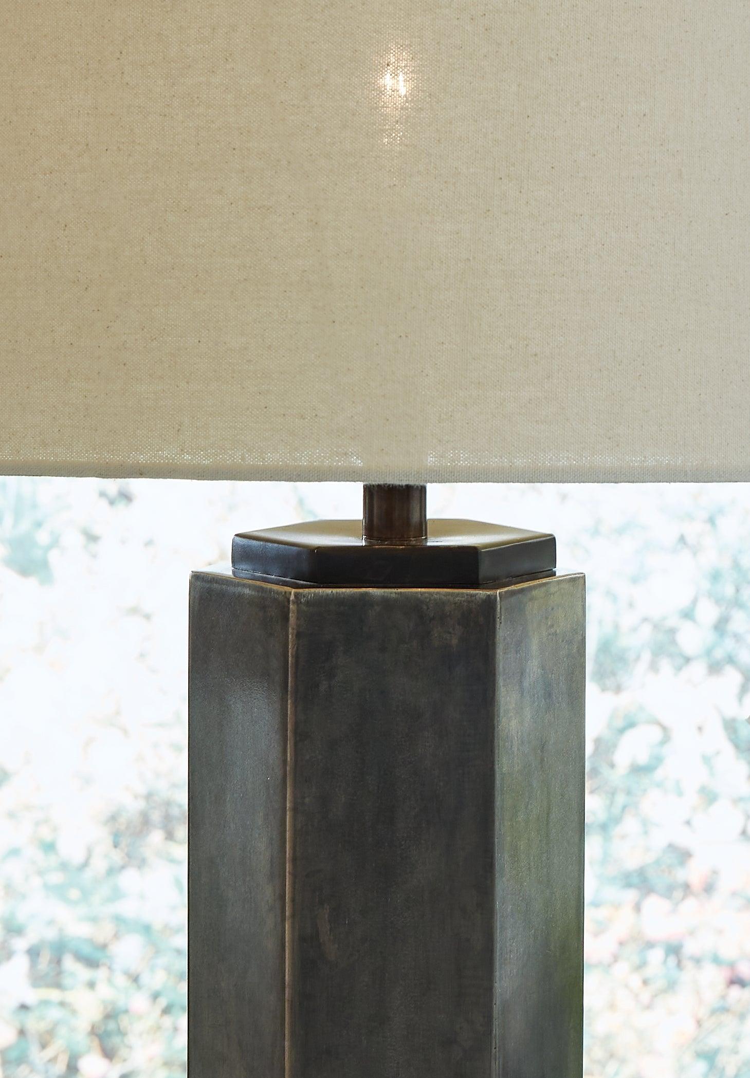 Close-up of Dirkton Table Lamp antique pewter metal finish
