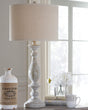 Bernadate whitewash table lamp set of 2 with drum shades on side view