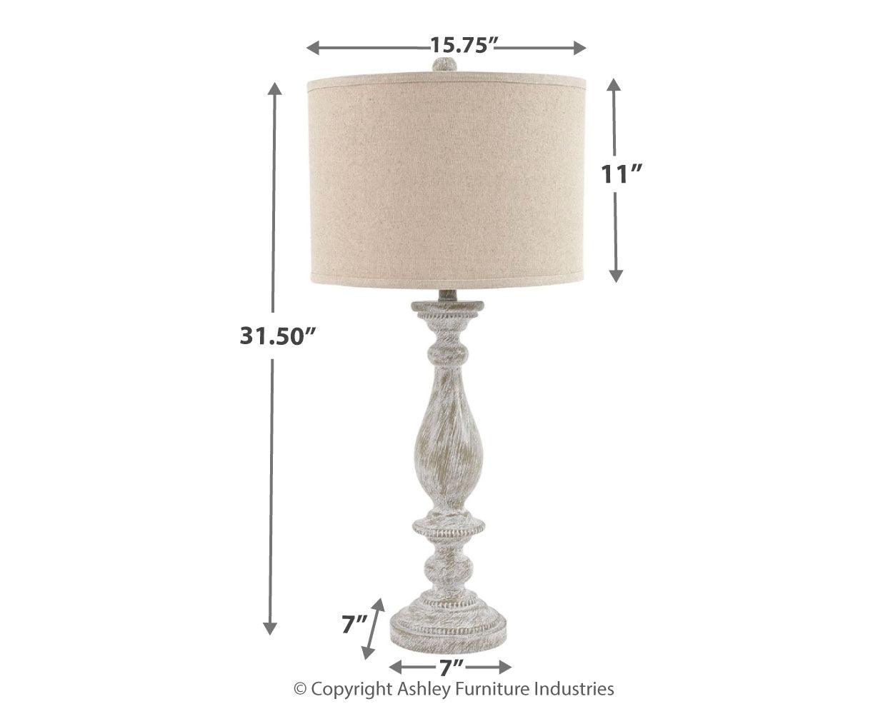 Dimension diagram of Bernadate whitewash table lamp