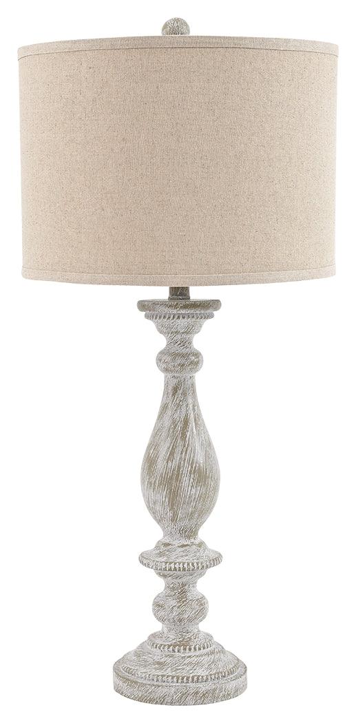Close-up of Bernadate resin base and fabric drum shade