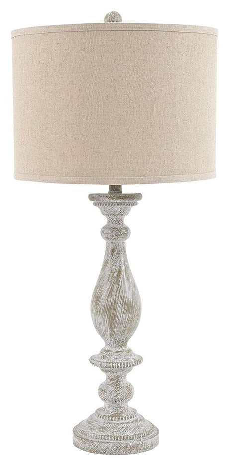 Close-up of Bernadate resin base and fabric drum shade