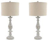 Bernadate whitewash table lamp set front view in living room setting