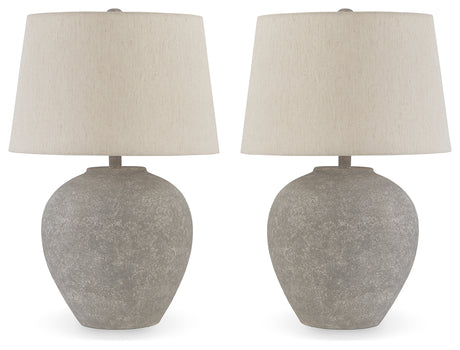 Side view of Dreward distressed gray table lamp