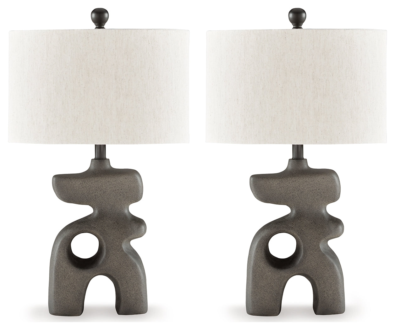 Distressed black lamp with oval shade side angle