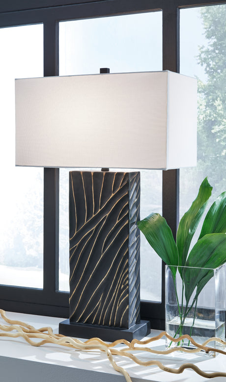 Bartlen table lamp side view showing gold finishing