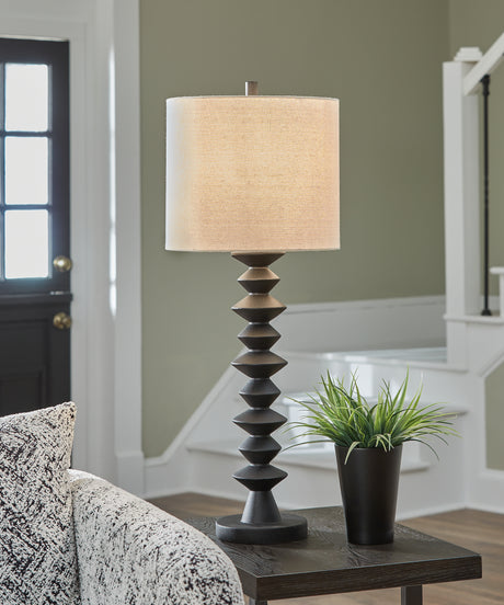 Close-up of Luanndon lamp geometric black base