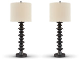 Side view of Luanndon black table lamp with shade