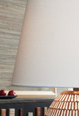 Close-up of lamp shade texture and distressed finish