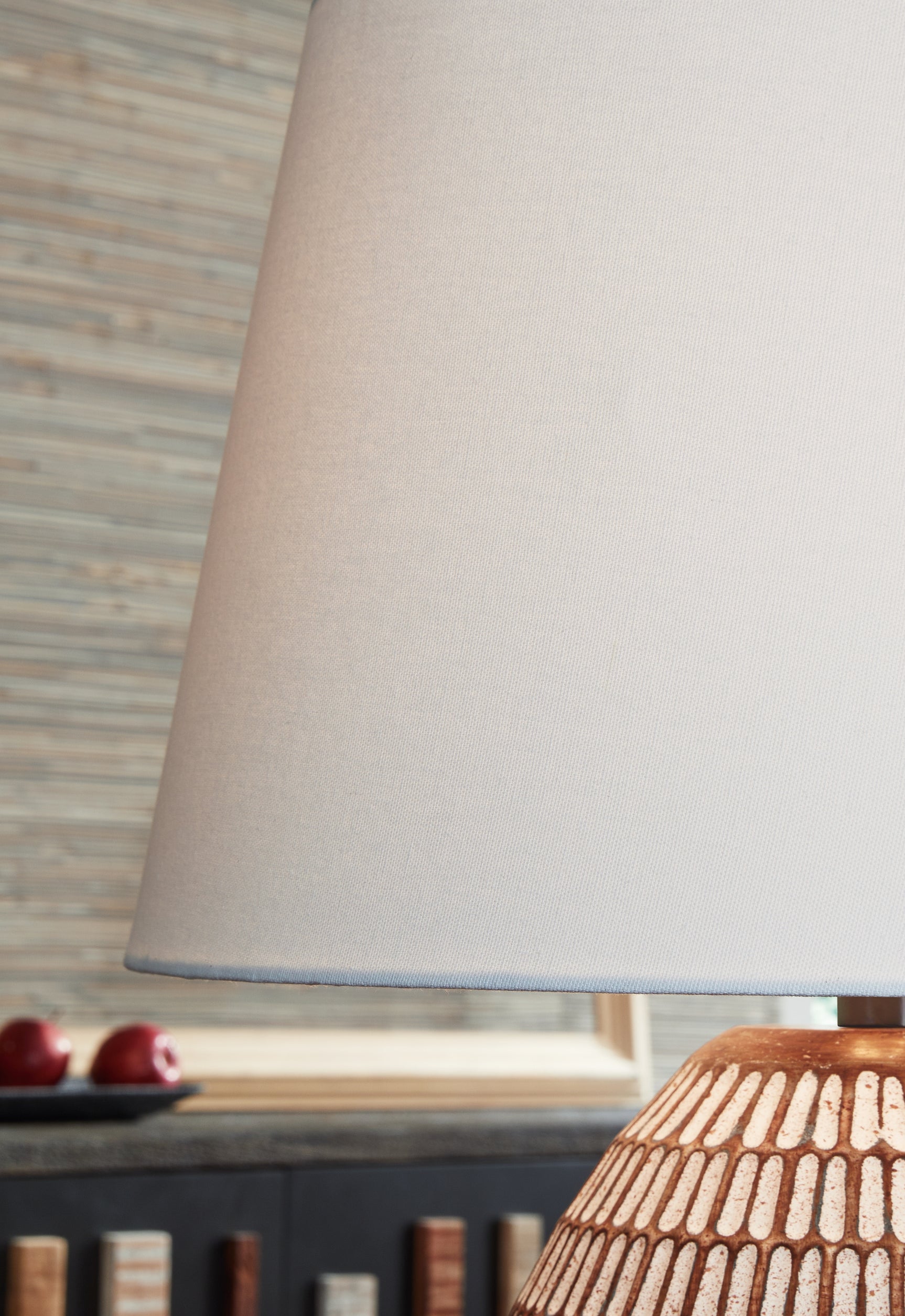 Close-up of lamp shade texture and distressed finish