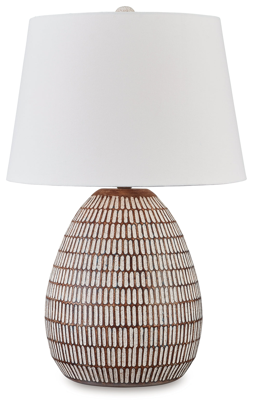 Darrich table lamp side view showing fabric shade detail