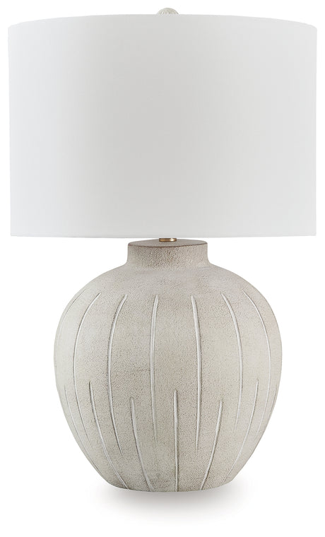 Calbert warm gray resin table lamp front view