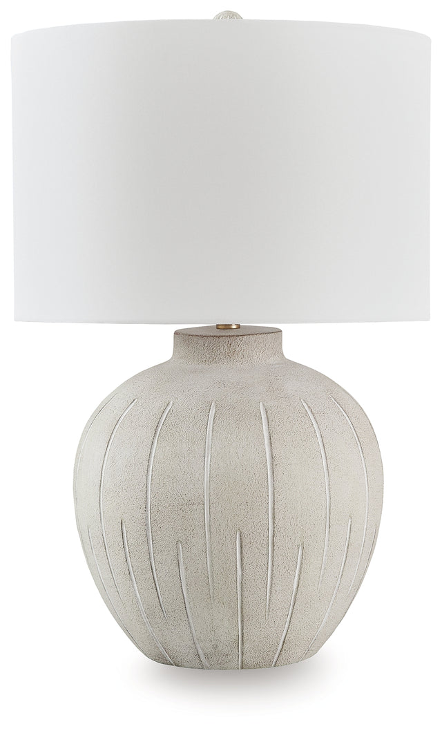Calbert warm gray resin table lamp front view