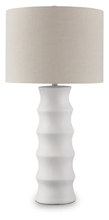 Close-up of Veraleigh table lamp scalloped base texture