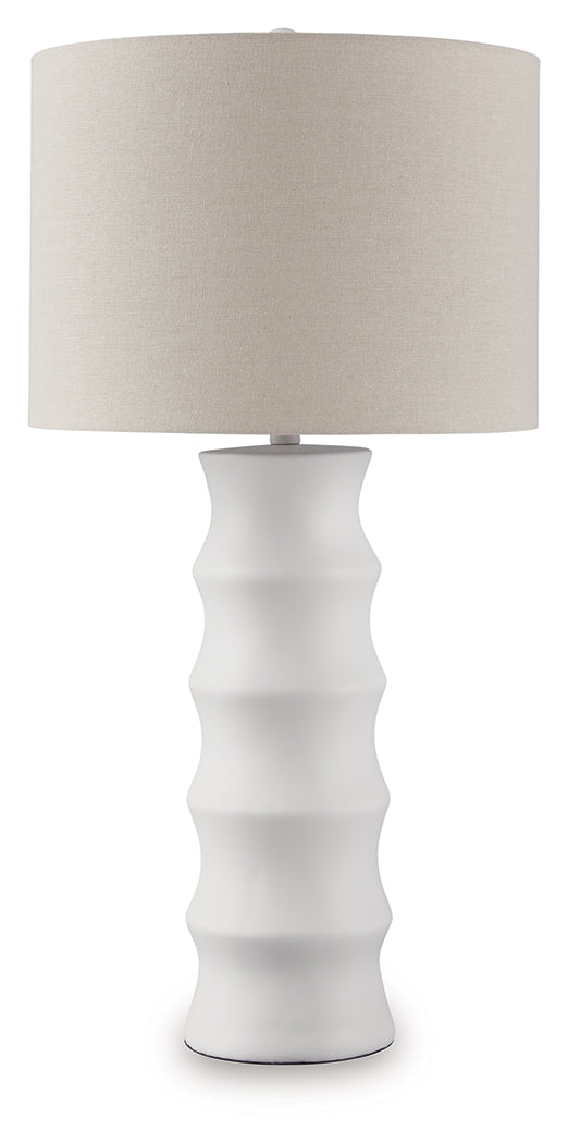 Close-up of Veraleigh table lamp scalloped base texture