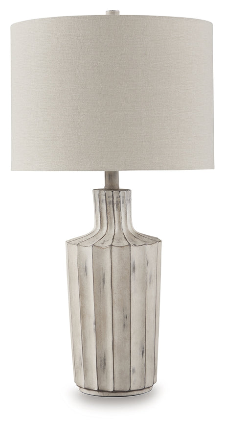 Imre Table Lamp side detail showing distressed finish