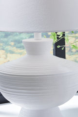 Detail view of horizontal stripe finish on lamp base