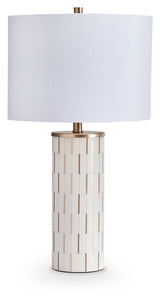 Faridworth table lamp side view highlighting gold accents